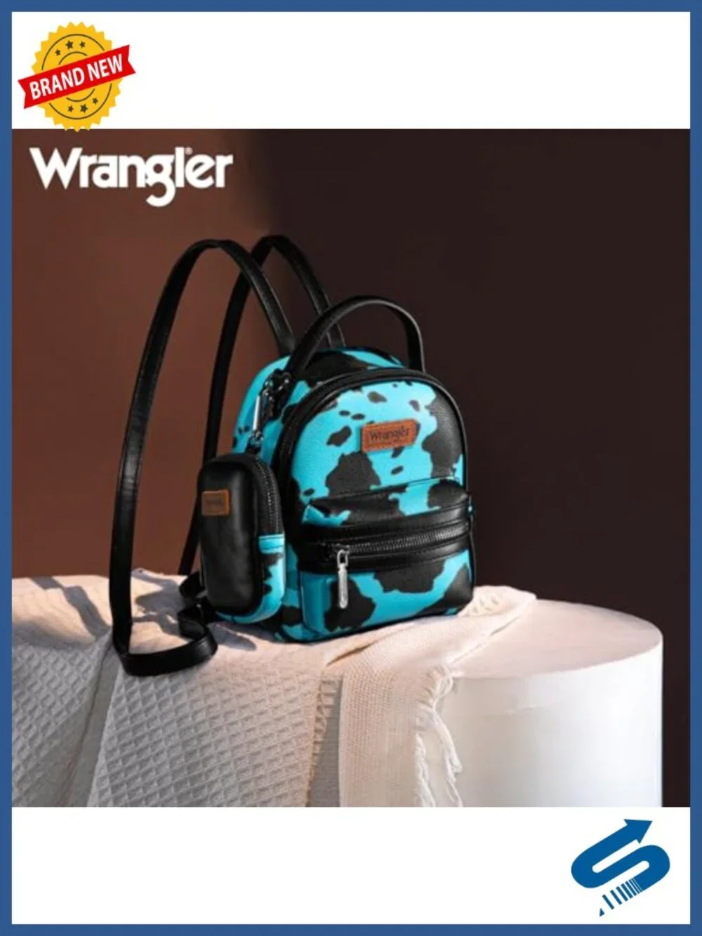 Vegan Leather Cow Print Mini Backpack with Wallet for Women
